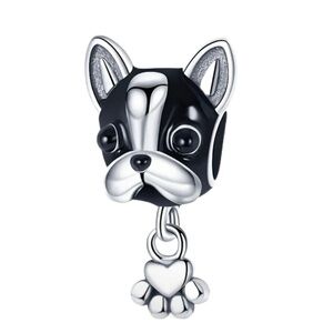 925 Silver French Bulldog Charm/ Pendant with Black and Silver Accents - NWT